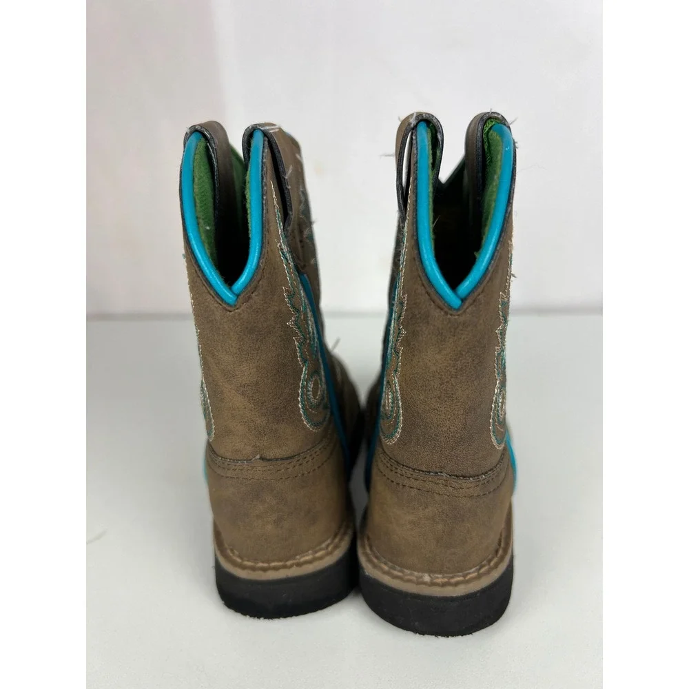 John‎ Deere Infants Brown Turquoise Western Cowboy Boots JD1032 Size SM
